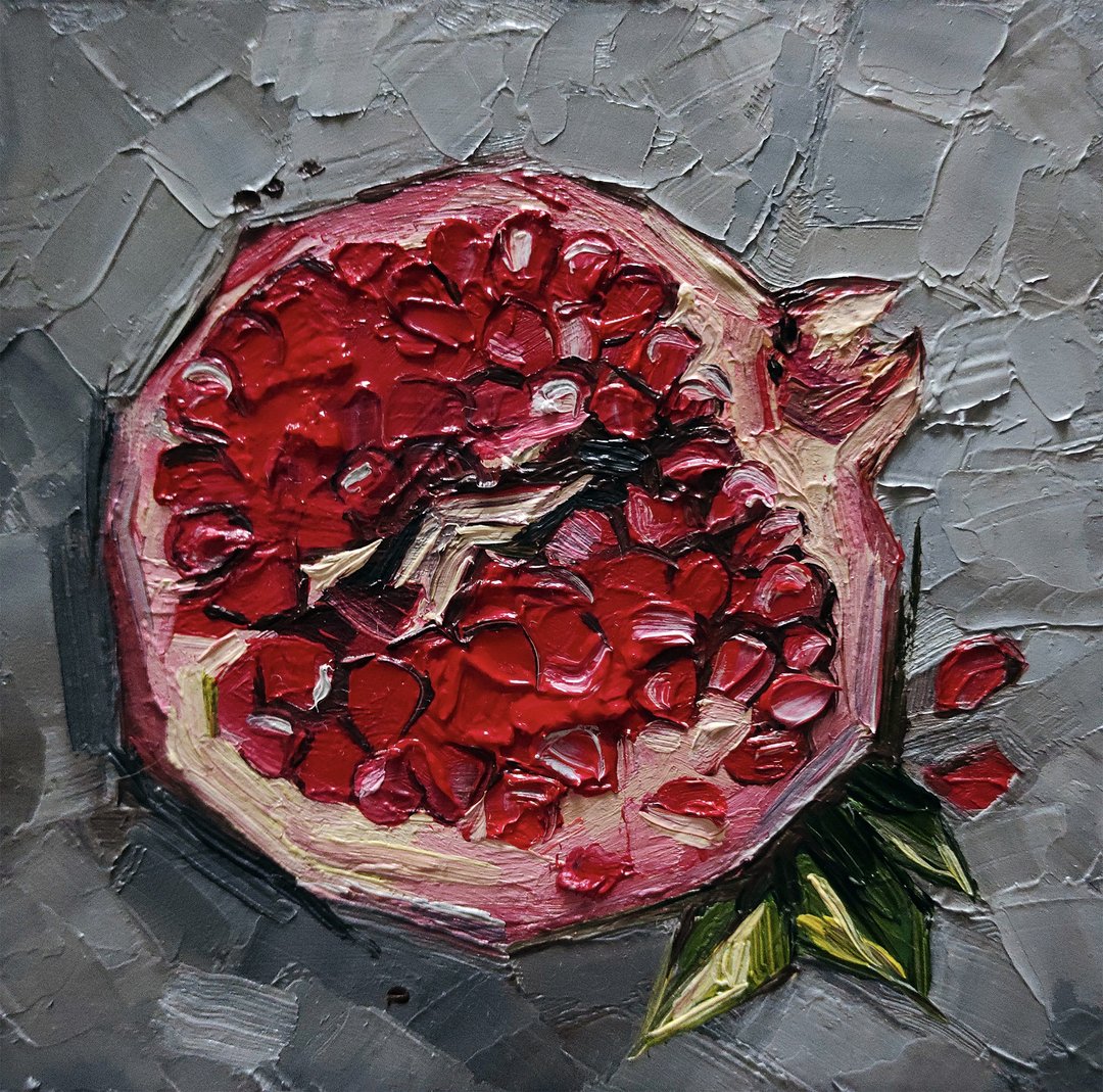 Pomegranate painting fruit hand-painted original painting impasto oil painting - 海报/装饰画/版画 - 其他材质 红色