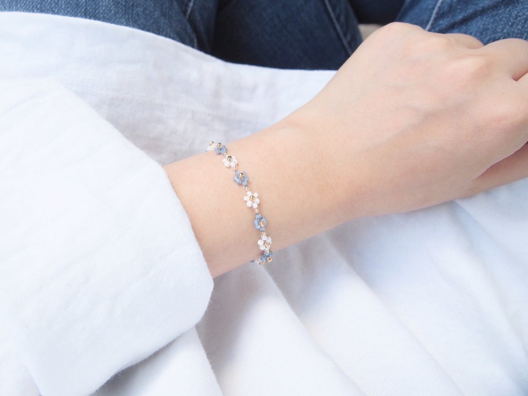 Beads bracelet magnet detachable pearl blue - 手链/手环 - 其他材质 蓝色
