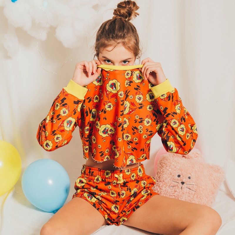 闪电爆米花 针织长袖家居服套组 - 居家服/睡衣 - 其他人造纤维 橘色