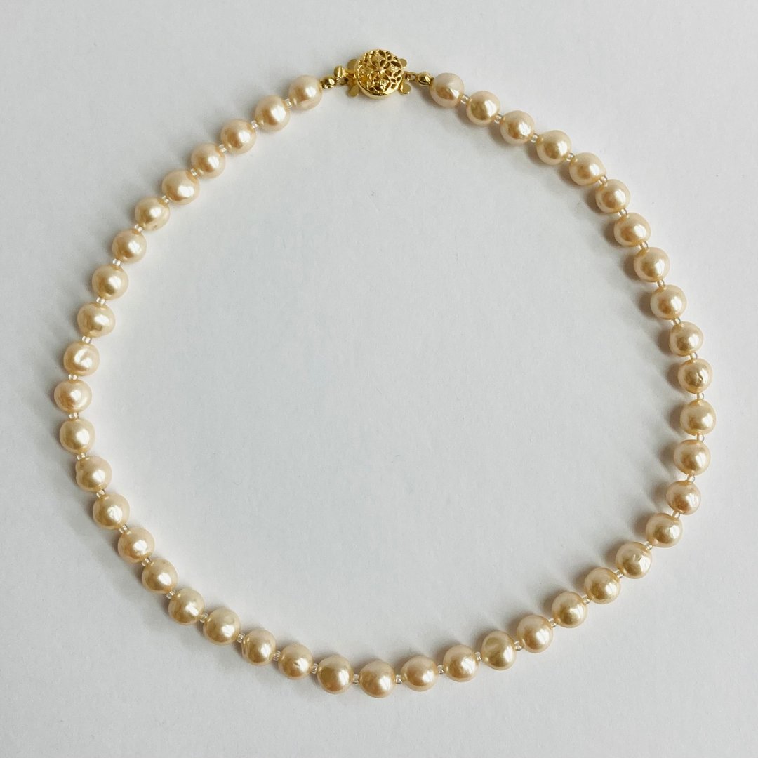 玻璃巴洛克珍珠项链 / 约 8mm，全长约 42cm / 杏桃奶油色 / G / 日本制造 - 项链 - 玻璃 橘色