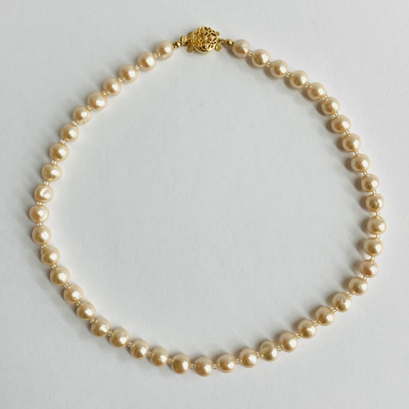 玻璃巴洛克珍珠项链 / 约 8mm，全长约 42cm / 杏桃奶油色 / G / 日本制造 - 项链 - 玻璃 橘色