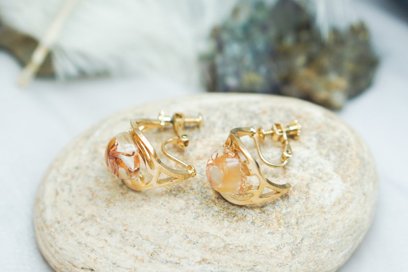 全息之眼耳饰套组－魔法水晶净化奥根 - 耳环/耳夹 - 树脂 橘色