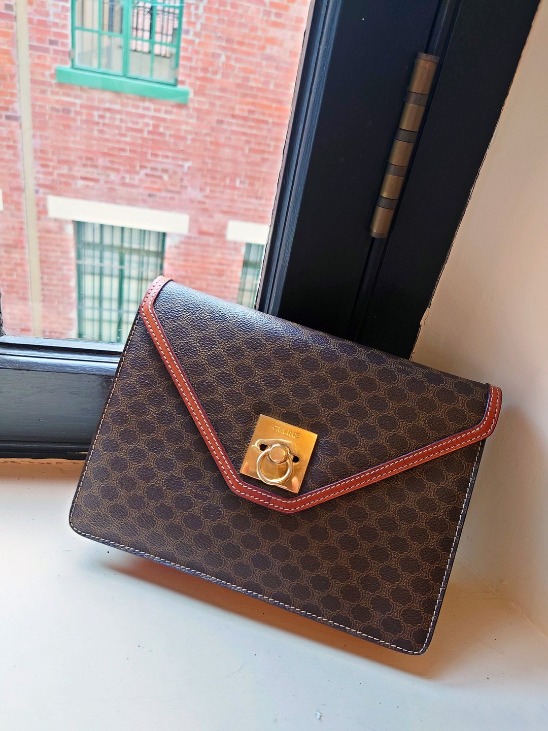 中古包 CELINE 棕老花链条包单肩腋下包手拿包手提包公文包公文包 - 侧背包/斜挎包 - 防水材质 咖啡色
