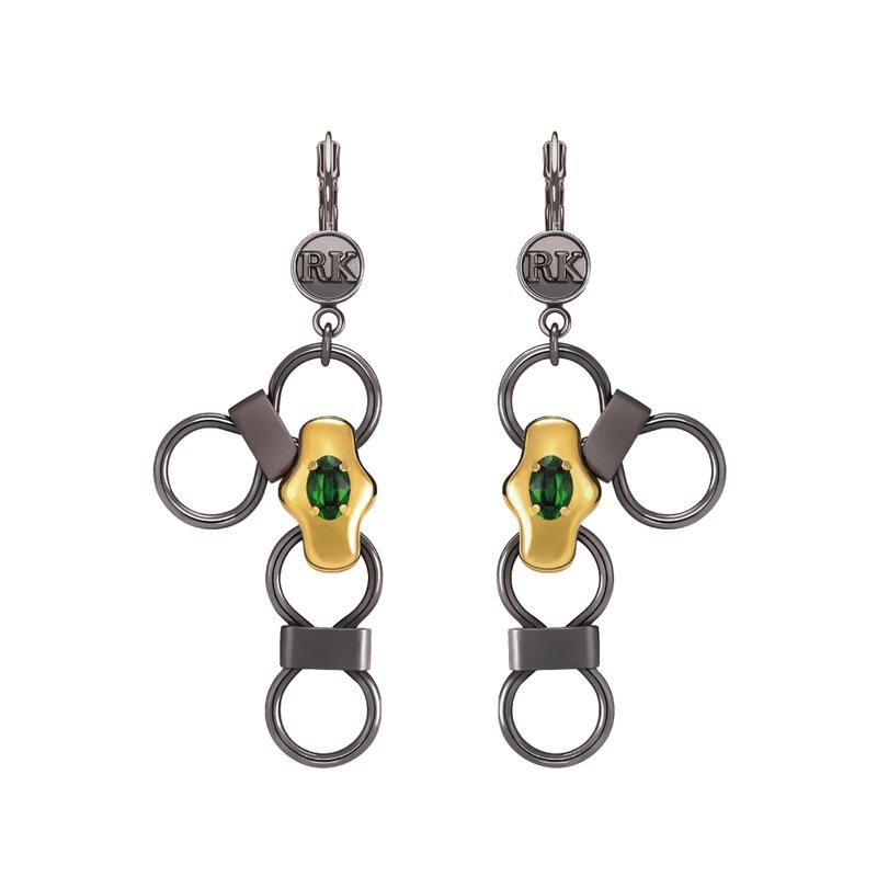 失衡~镀金 & 黑镍耳环 - 耳环/耳夹 - 水晶 