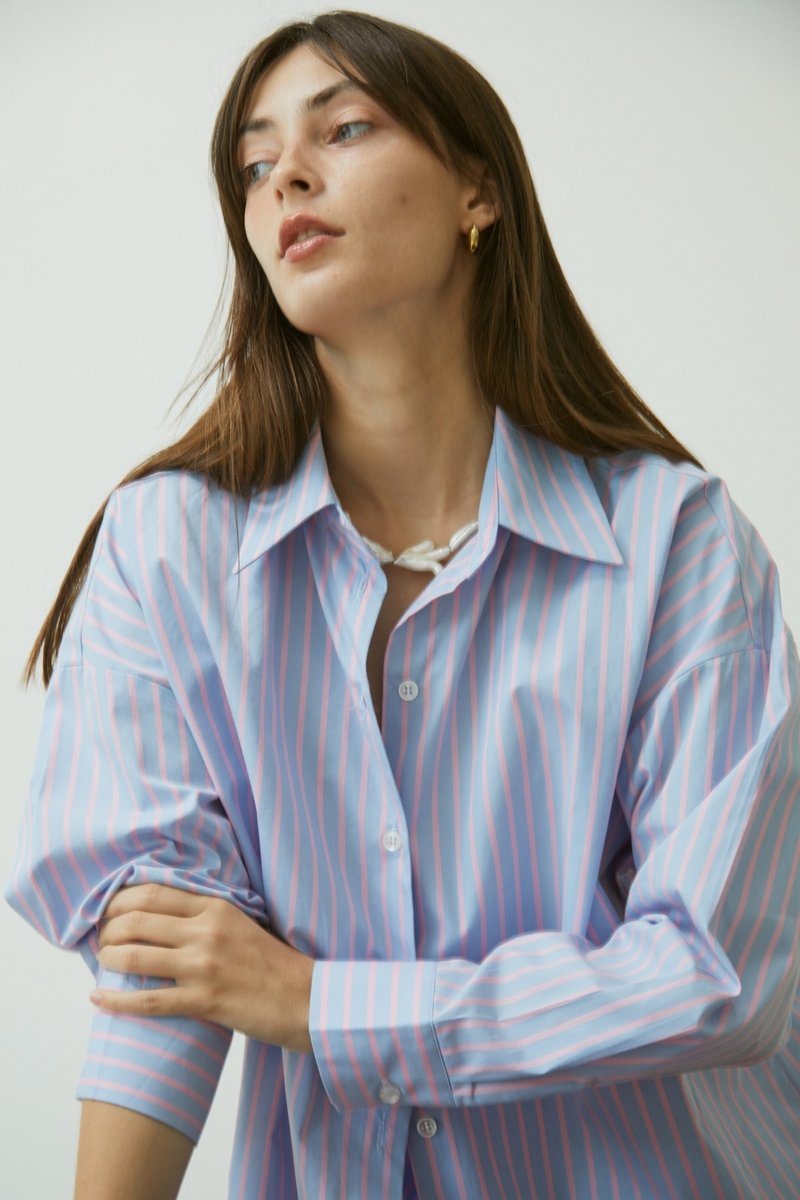 贝日 |邦迪衬衫 |蓝粉红色条纹 - 女装衬衫 - 其他材质 