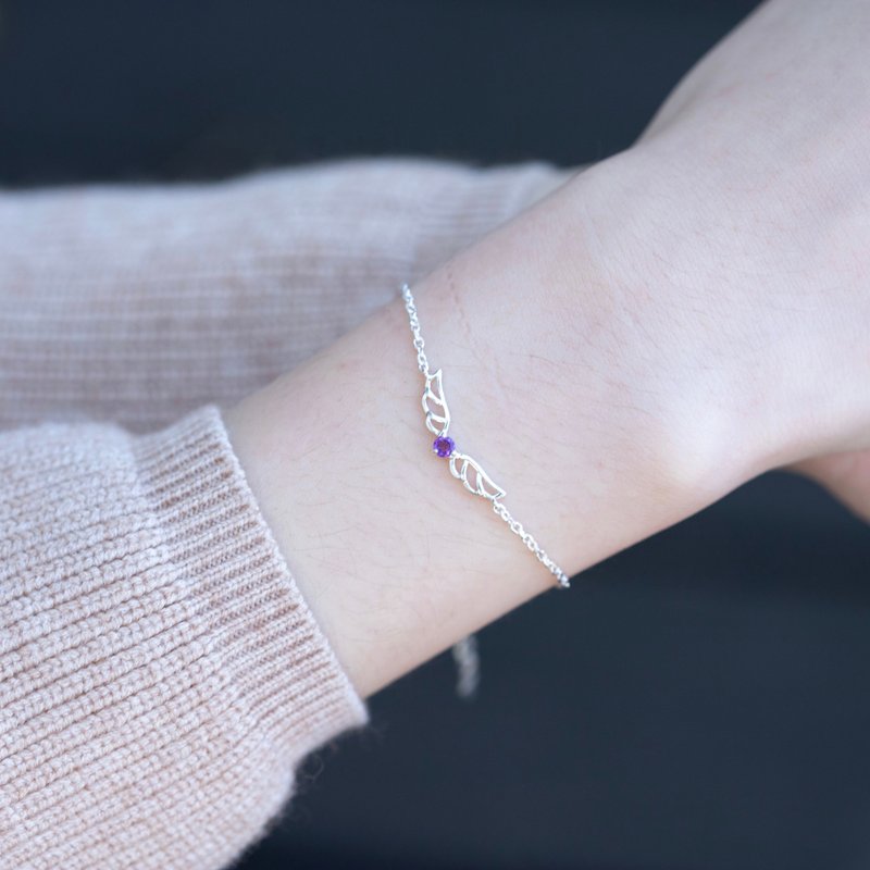 紫水晶925纯银天使翅膀手链 - 手链/手环 - 宝石 银色