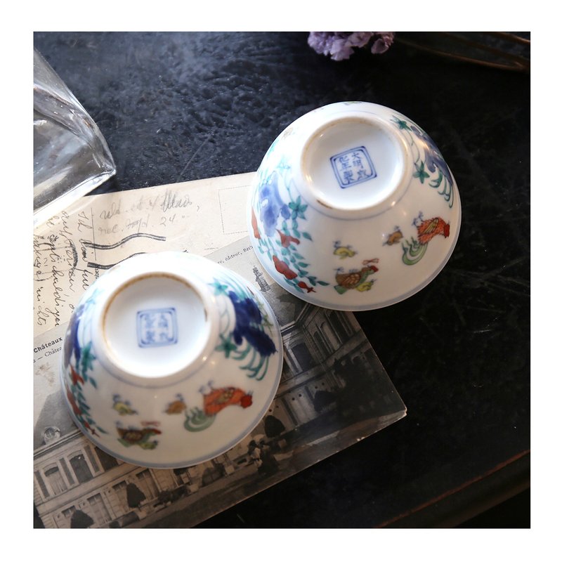 老件.景德镇陶瓷鸡缸杯.釉下彩.成化斗彩鸡缸杯.纯手工.瓷胎细腻 - 其他杯子 - 瓷 