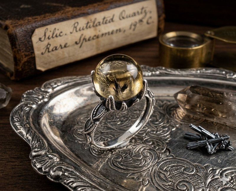 天然黄水海胆花水晶 S925 银饰 - 戒指 - 水晶 