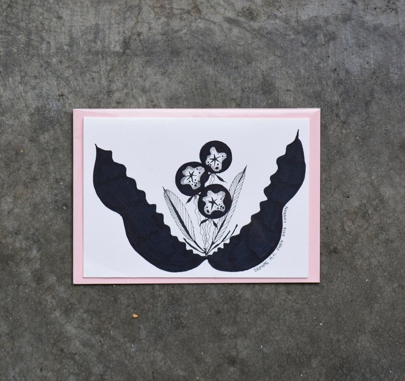 定制 叶子 春天 花草 手绘小卡 - 卡片/明信片 - 纸 黑色