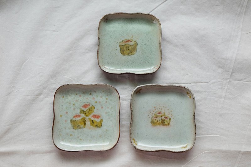 釉下彩四方烧卖小皿 - 盘子/餐盘/盘架 - 陶 