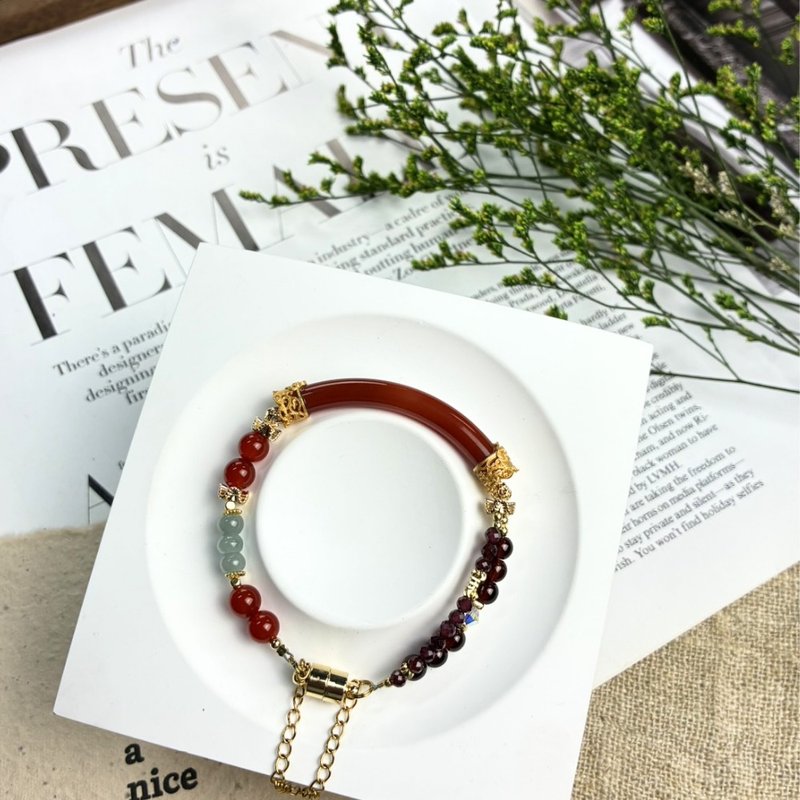 原创设计 嫣红流光 半镯水晶手链 红玛瑙 蓝水翡翠 石榴石 SWAROV - 手链/手环 - 水晶 红色