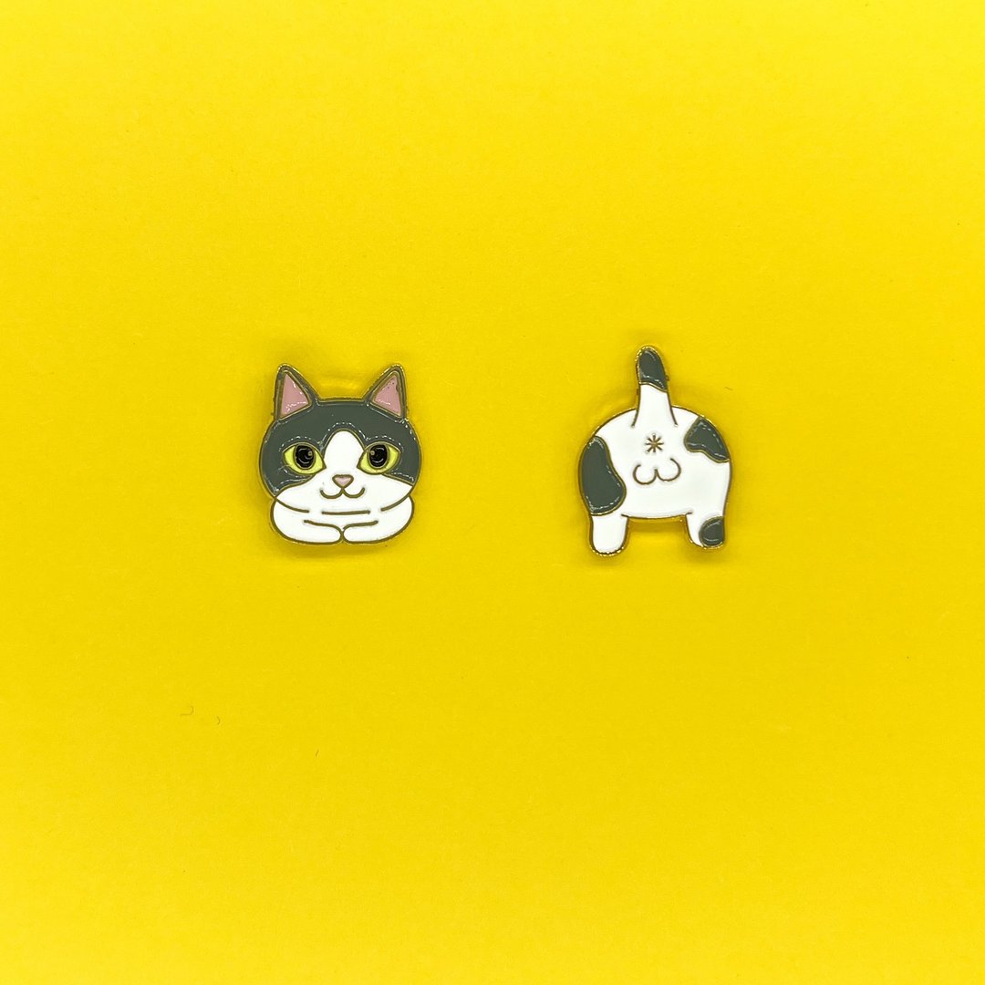 Meow绅士猫折手手猫屁屁耳环 - 可转夹式 - 耳环/耳夹 - 珐琅 灰色