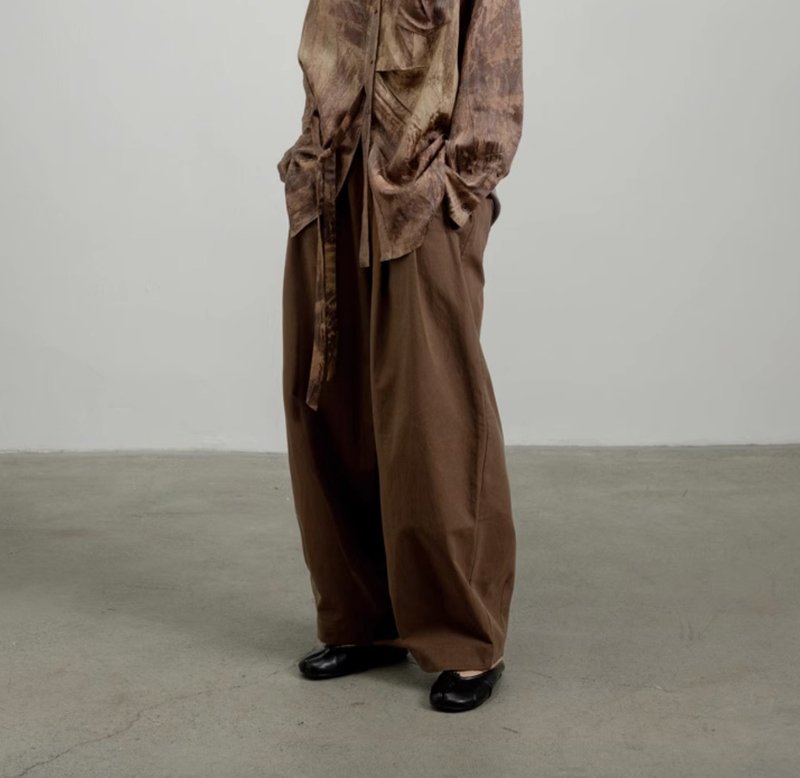 日系复古 茧型松紧腰天丝长裤 - 女装长裤 - 其他材质 咖啡色