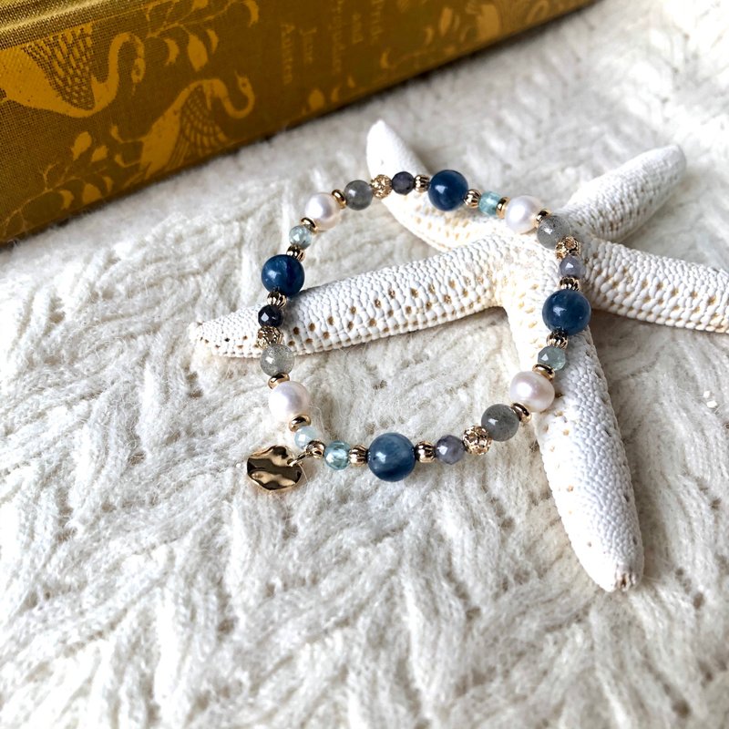 52赫兹 | 蓝晶石海蓝宝手链 弹性链 磷灰石 拉长石 堇青石 珍珠 - 手链/手环 - 宝石 蓝色