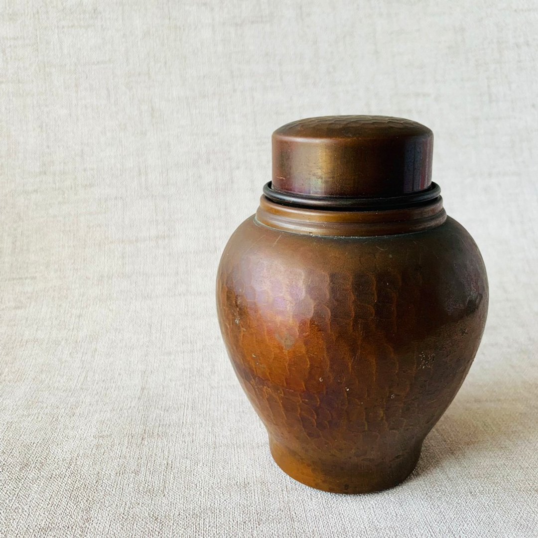 日式古典锤起纯铜茶仓 │ 茶罐 精湛工艺 收藏 古件 手工 - 其他 - 铜/黄铜 金色