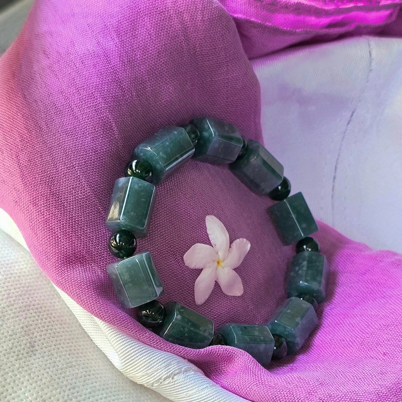高品质海水蓝玉髓桶珠手链，质地莹润，天然缅甸玉，尺寸11-11.5毫米。 - 手链/手环 - 宝石 蓝色