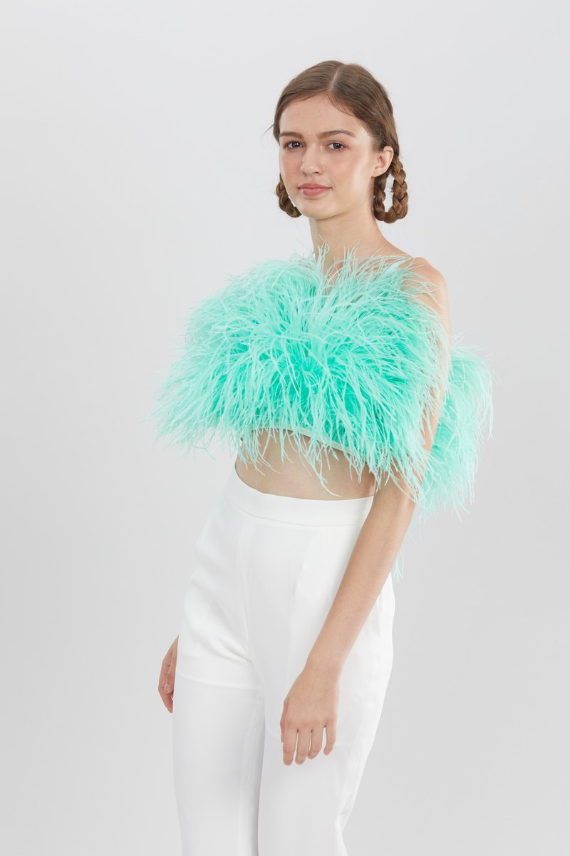 Gina mint green  feather top for women - 女装上衣 - 羽绒 绿色