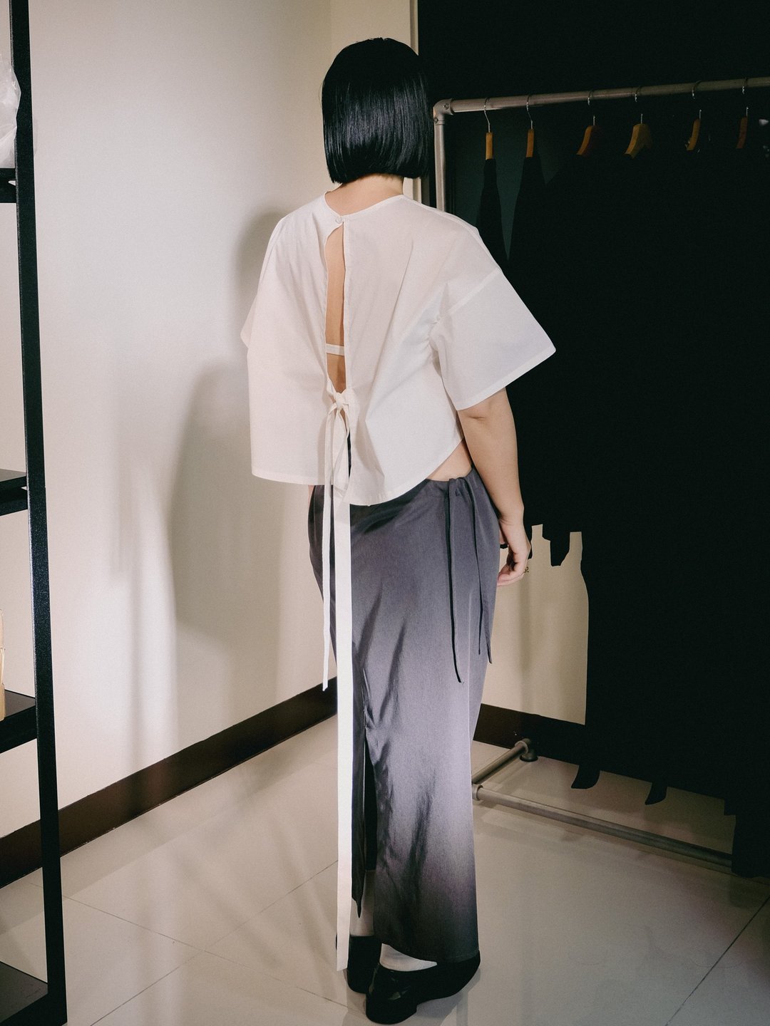 绑带上衣 白色 - 女装上衣 - 棉 白色
