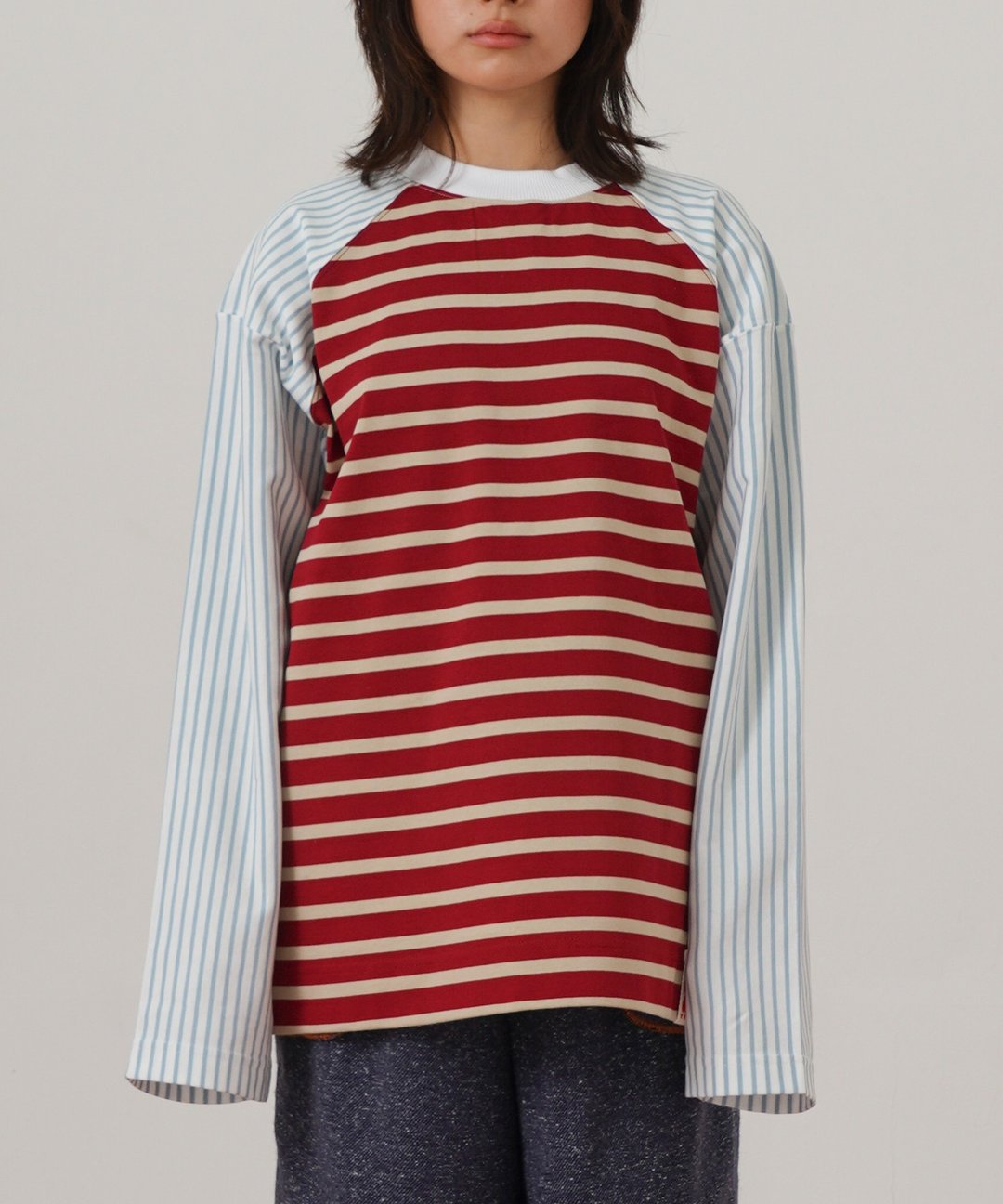 MULTICOLOR STRIPED LS T-SHIRTS - 中性连帽卫衣/T 恤 - 棉．麻 多色