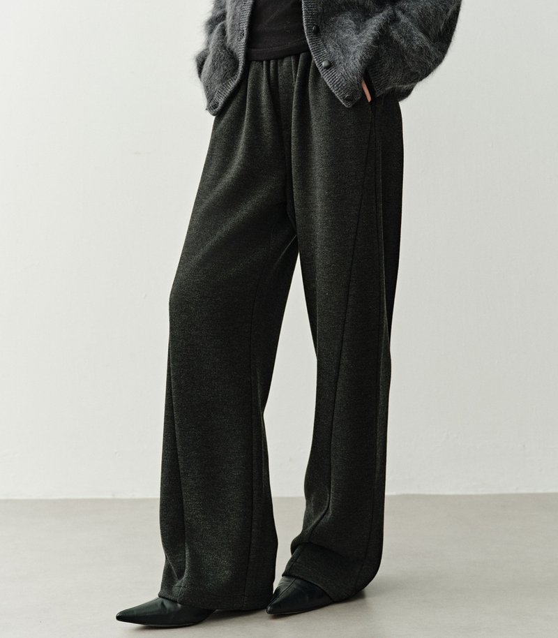 【双层罗马针织】 法式简约/奶奶裤松紧腰阔腿裤 - 中性裤装 - 其他材质 黑色