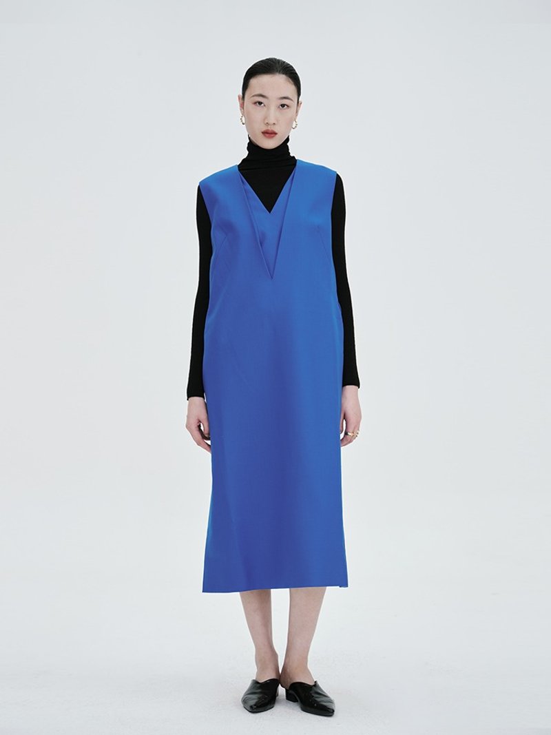 【无袖】新中式复古中国风 羊毛蓝色连衣裙 - 洋装/连衣裙 - 其他材质 蓝色