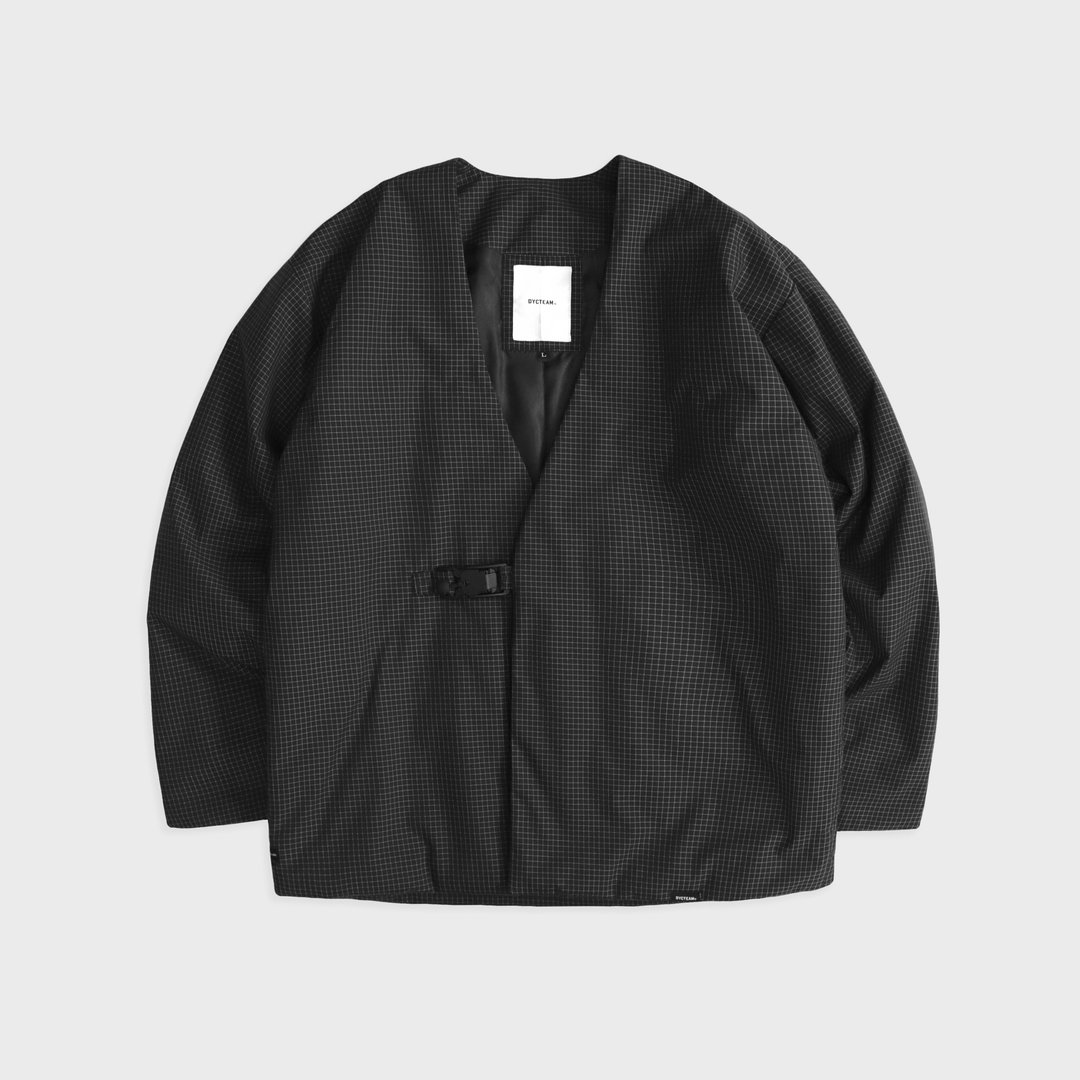 DYCTEAM - V collarless buckle jacket (black) - 男装西装外套 - 其他材质 黑色