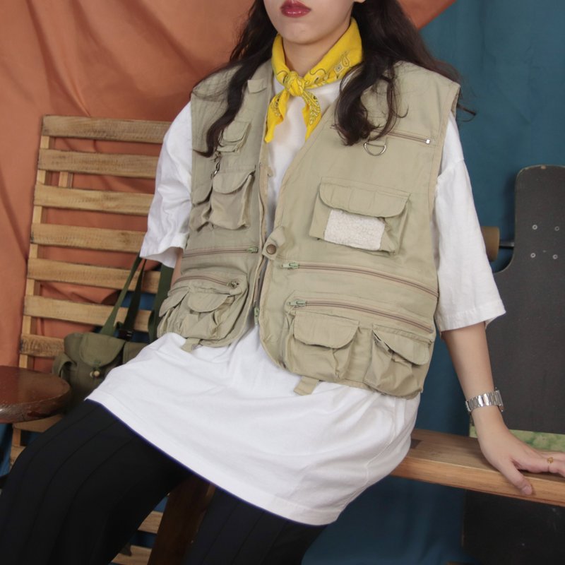 古着钓鱼背心A07,卡其 棉花 渔夫 马甲 背心【Tsubasa.Y 古着屋】 - 男装背心 - 棉．麻 卡其色
