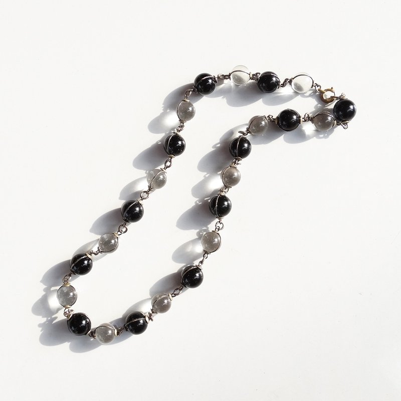 Art Deco black × clear glass necklace - 项链 - 玻璃 透明