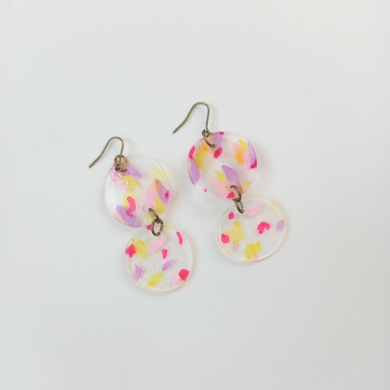 郁金香 双链耳环 缤纷色系 独一无二 手绘 可换夹式耳环 钩式耳环 - 耳环/耳夹 - 塑料 粉红色