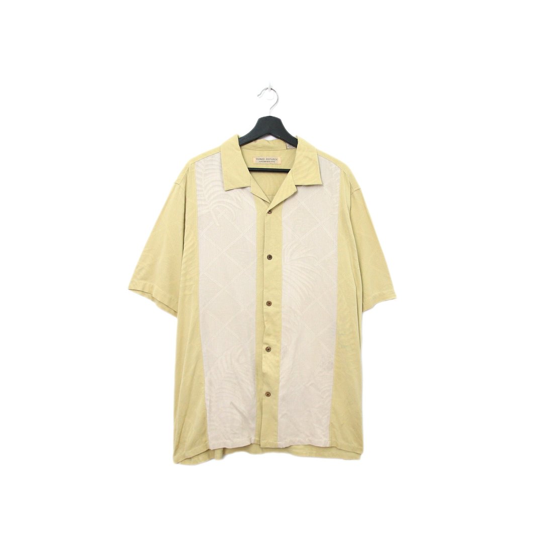 Back to Green-古巴短袖衬衫 柠檬黄 米白 cs-19// vintage shirt - 男装衬衫 - 棉 