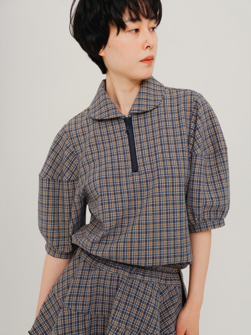 短袖格紋泡泡袖 polo衫 - 女装衬衫 - 聚酯纤维 多色