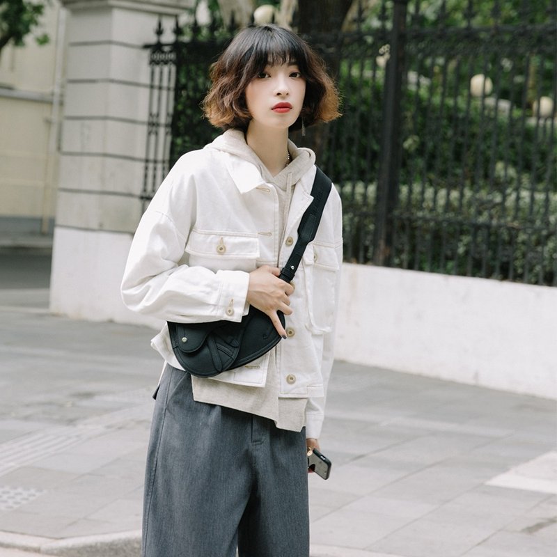 翻领白色牛仔夹克外套|外套|夏秋款|棉|Sora-324 - 女装休闲/机能外套 - 棉．麻 白色