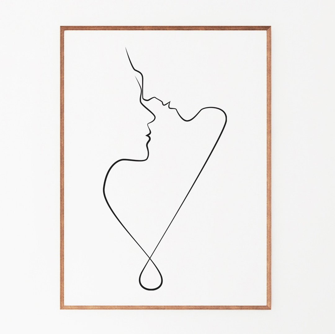 Couple one line drawing, Love print, Man and woman line art, Minimalist print - 电子手绘真人画像/绘画/插画 - 其他材质 