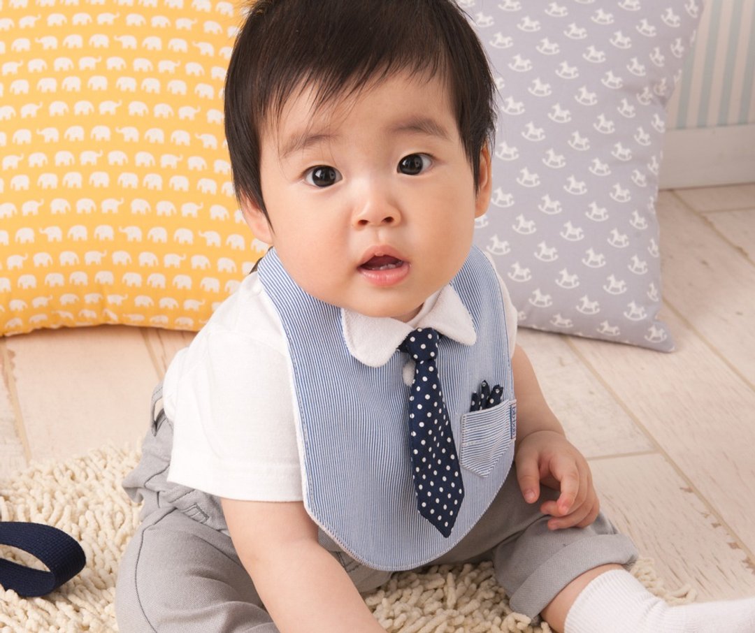 Boy's formal bib (Blue×Navy Blue Polka Dots Tie) - 围嘴/口水巾 - 棉 蓝色