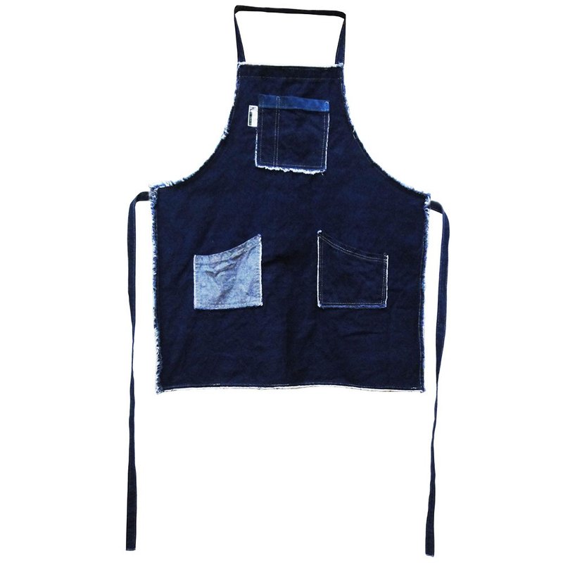 【Is Marvel】颓废丹宁 职人围裙（双层侧边） - 围裙 - 棉．麻 蓝色