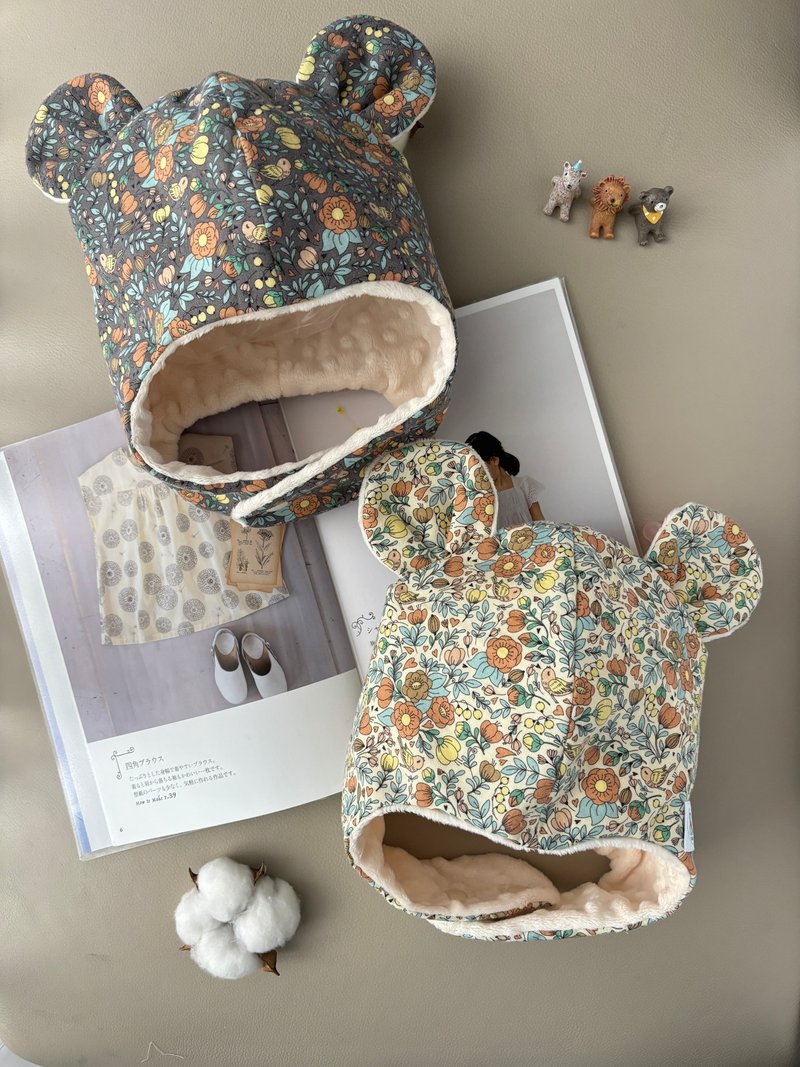 浅灰紫森林系微刷毛款  宝宝熊耳飞行帽 - 围嘴/口水巾 - 棉．麻 多色