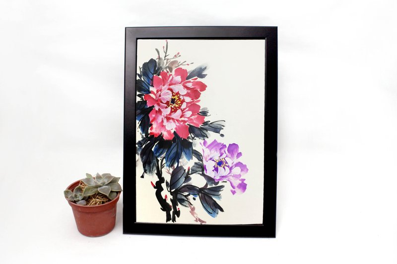 依恋 -手绘挂画 富贵牡丹国画 -家居摆饰 (附画框) - 海报/装饰画/版画 - 纸 红色