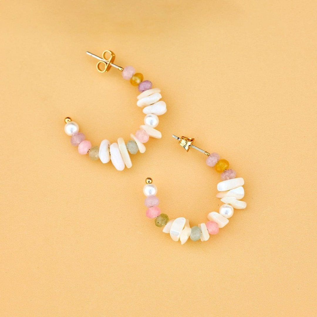 Pura Vida 美国手工  MOTHER OF PEARL 珍珠母贝混合彩珠耳环 - 耳环/耳夹 - 防水材质 多色