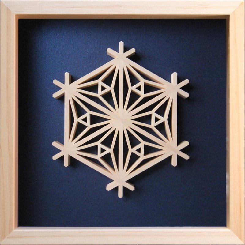 Kumiko Cube frame Design : Kawari-asanoha 22 X 22 cm - 墙贴/壁贴 - 木头 蓝色
