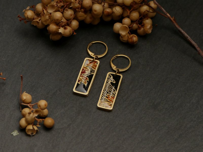 点金_黑咖啡_花牌 - 耳环/耳夹 - 树脂 