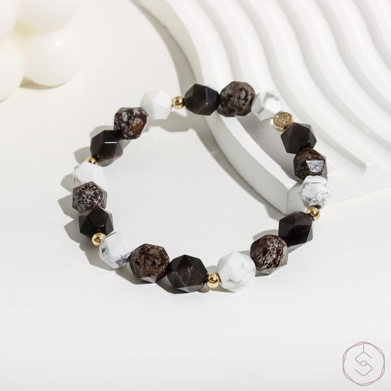 启航 | 银曜石 白松石 咖啡雪花石 | 男款水晶手链 - 手链/手环 - 水晶 咖啡色