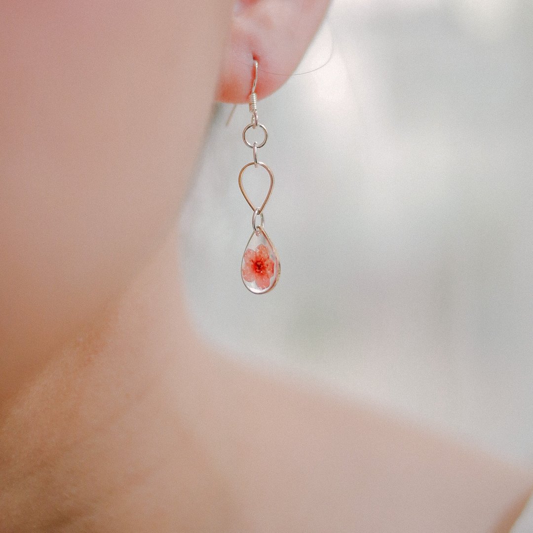 Droplet II "PLUM BLOSSOM" (RED) Earring -sliver92.5% - 耳环/耳夹 - 植物．花 红色