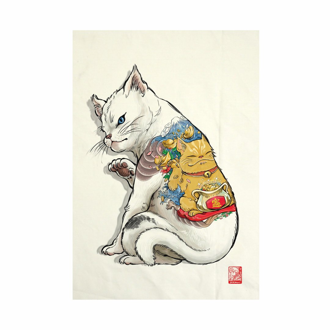 Neko Tattoo Fabric Art  Canvas No frame - 其他 - 棉 白色