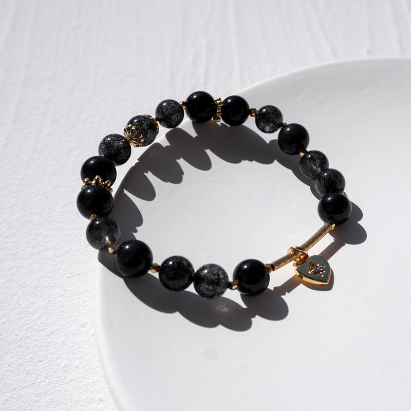 犯太岁 辟邪 防小人 黑发晶 彩眼黑曜石 雪滴花 水晶 手链 - 手链/手环 - 水晶 黑色