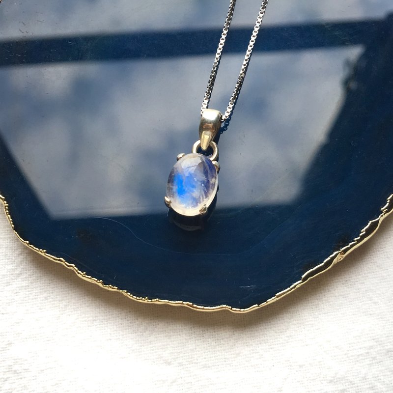 月光石925纯银爪镶项链 尼泊尔手工银饰 - 项链 - 宝石 银色