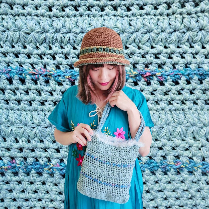 时髦编织网包 - 苍溪 - 侧背包/斜挎包 - 棉．麻 蓝色