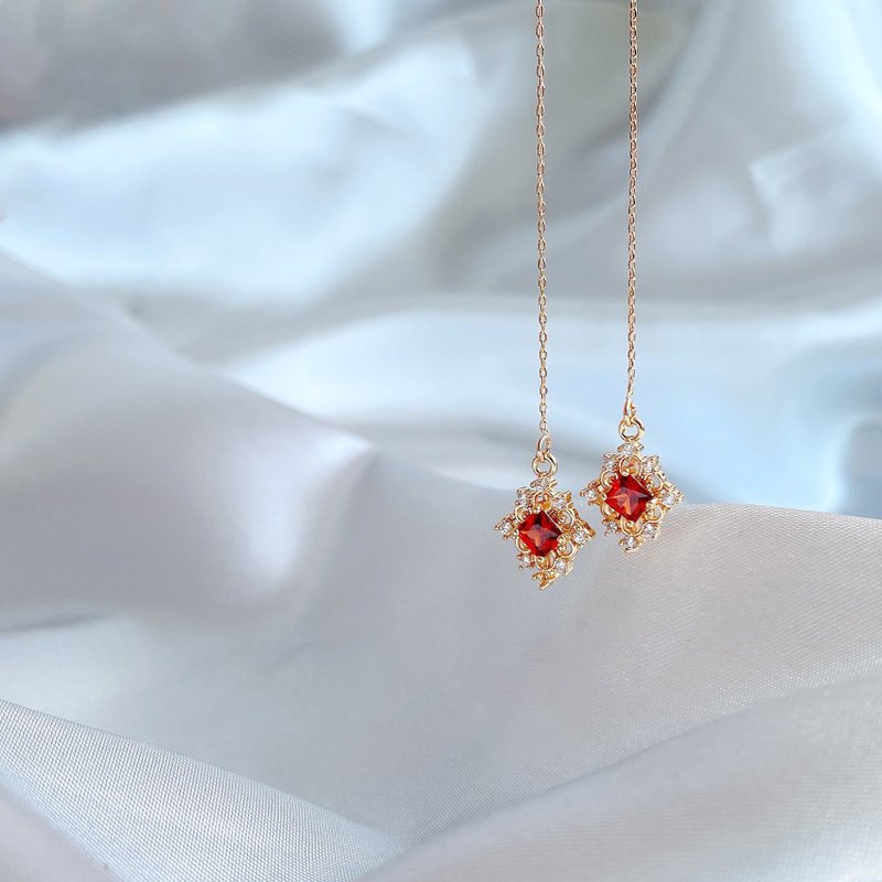 Hi Onion原创杜鹃花与酒小众长款红色耳线无耳洞耳夹复古精致百搭 - 耳环/耳夹 - 其他材质 