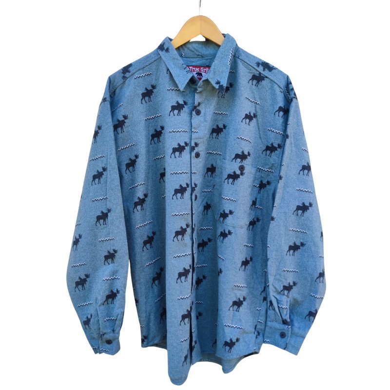 Deadstock Vintage True Grit 灰色 中磅 驼鹿法兰绒衬衫 美国制造 - 男装衬衫 - 棉．麻 灰色