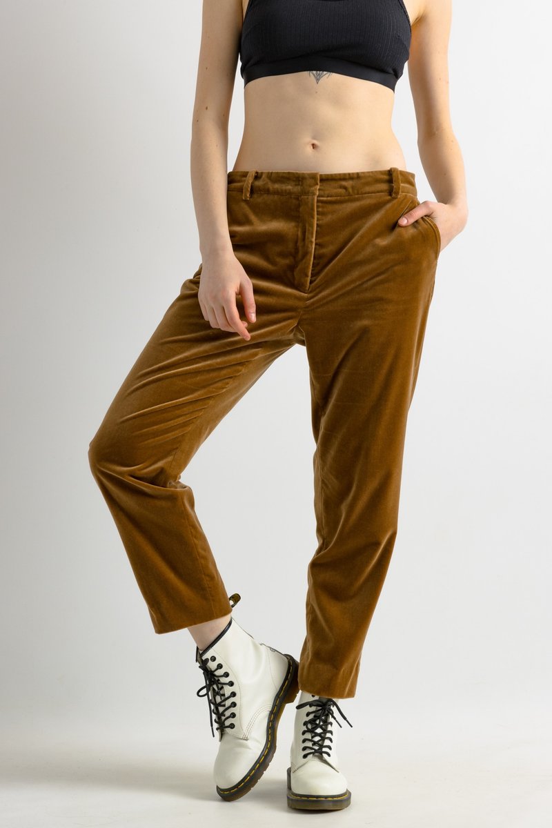 00年代 Max Mara 古着 奶油色斜纹裤 松紧设计 S 码 尺寸 38 7039 - 女装长裤 - 棉．麻 咖啡色