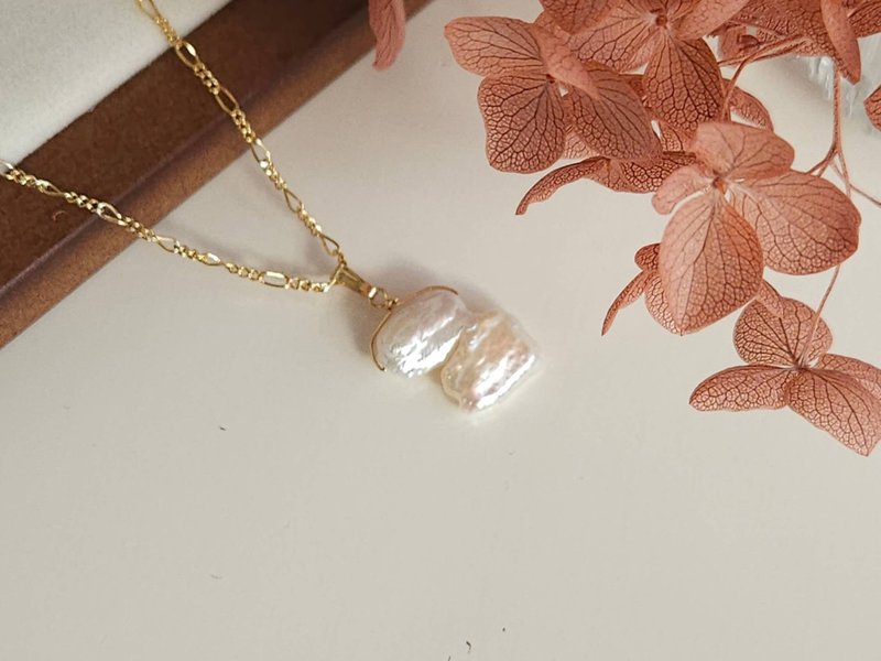 巴洛克淡水珍珠项链/14kgf/通勤/气质/特别/别致 - 项链 - 珍珠 白色